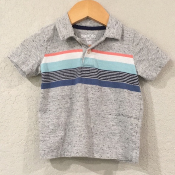 OshKosh B’Gosh Baby Boys Sz 9M Preppy Stripe Short Sleeve Polo‎ Shirt - Picture 1 of 9